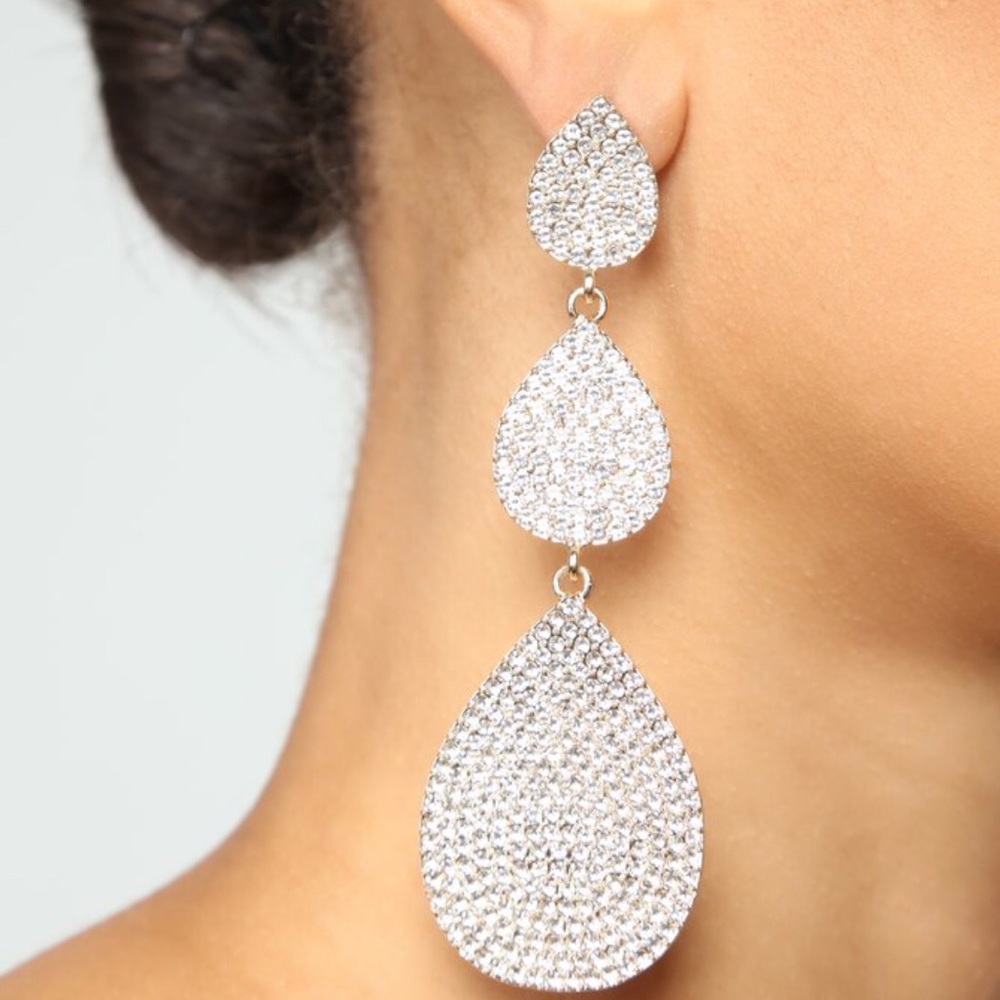 EARRINGS, Dazzling, 3-tier, Teardrop